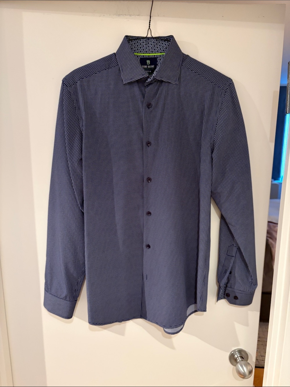 Tom Baine Navy Blue Micro-Check Long Sleeve Mens Dress Shirt. Size Medium.